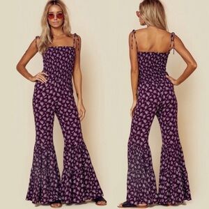 Blue Life Purple Floral Fiesta Jumpsuit with Flared Legs